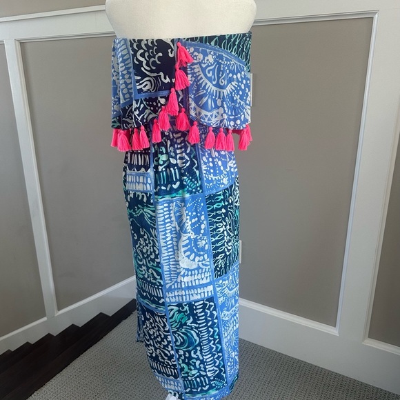 Lilly Pulitzer Meridian Midi Strapless Dress with Pink Accents - Picture 5 of 5
